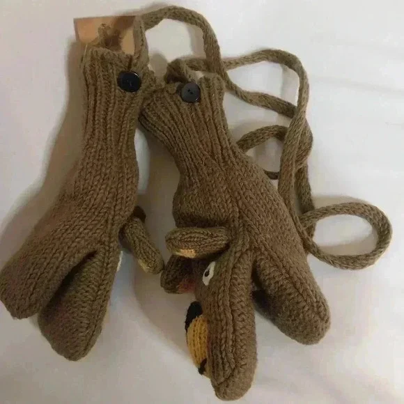 Hand Knit Wool Bear Mittens, Adult Size - Picture 3 of 3